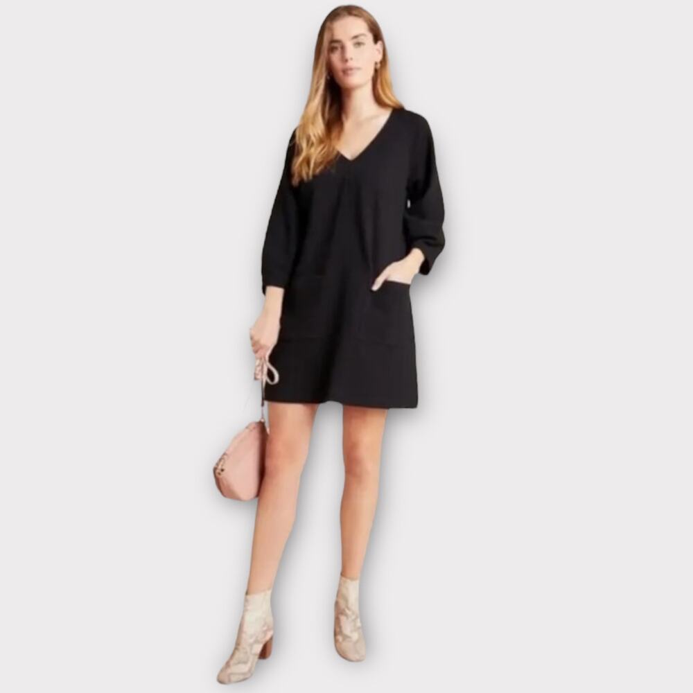 Maeve Anthropologie Angelika 3/4 sleeve tunic dress black size medium